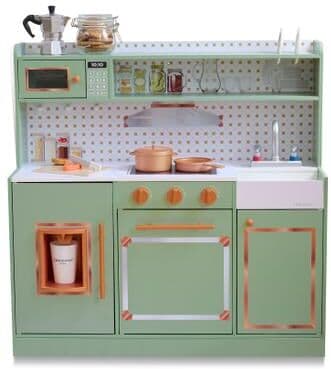 Teamson Kids Wooden Pretend Play Kitchen Toy Set with Stove, Sink, Oven, and 15 pcs Accessories for Kid and Toddlers