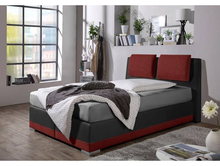 Boxspringbett MAINTAL, rot (rot, schwarz), B:172cm L:212cm, Strukturstoff-Bezug 100% Polyester;Kunstleder 100% PU;Bezug der Spiegelfläche Matratzendrell aus 100% Polyester, Komplettbetten, Boxspringbett, verstellbare Kopfstütze