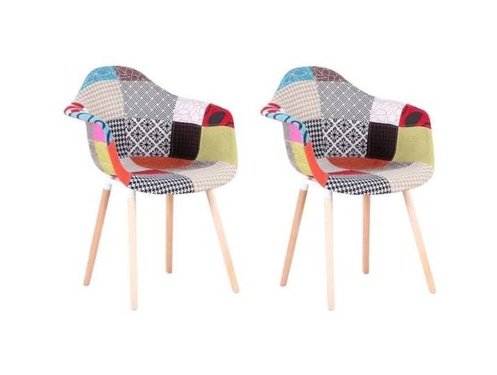 BenyLed Lot de 2 Fauteuils Salle à Manger Scandinaves Patchwork Fauteuils Nordiques Rembourrés en Tissu Patchwork Rouge