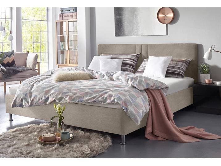 Polsterbett Elba , beige (dunkelbeige), B:190cm L:210cm, Bezug Bett: Microfaser (100% Polyester) oder Strukturstoff (77% Polyester, 23% Viskose);Bonnell-Federkernmatratze: 51% Polypropylen, 39% Polyester und 10% Baumwolle;Kaltschaummatratze: 100% Polyester, Bezug abnehm- und waschbar bis 60C, WESTFALIA SCHLAFKOMFORT, Betten, Polsterbett, wahlweise mit LED-Beleuchtung