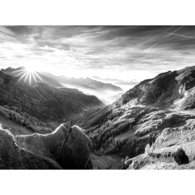 Fototapete PAPERMOON "Landschaft schwarz & weiß", schwarz (schwarz, weiß), B:3,5m L:2,6m, Vlies, Tapeten