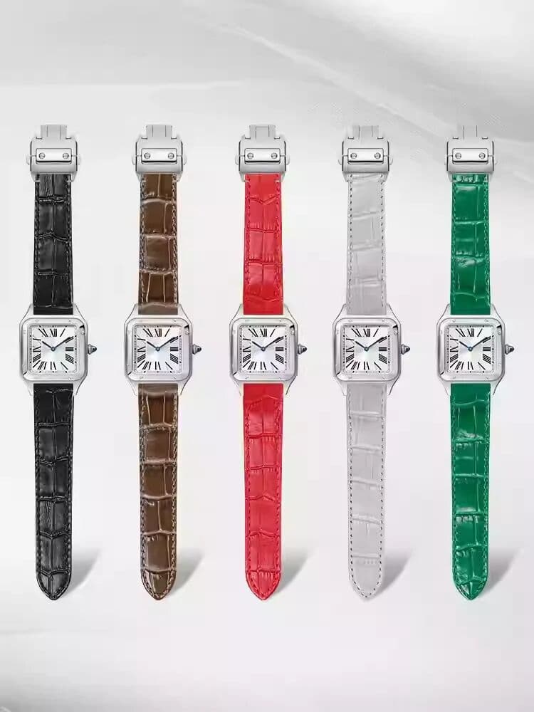 NONE 20/23mm Genuine Leather Watch Strap For Santos Santos 100 Series Men's And Women's Butterfly Buckle Cowhide Strap watch belt
