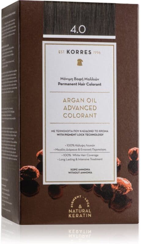 Korres Argan Oil μόνιμη βαφή μαλλιών με έλαιο αργκάν απόχρωση 4.0 Brown 50 ml