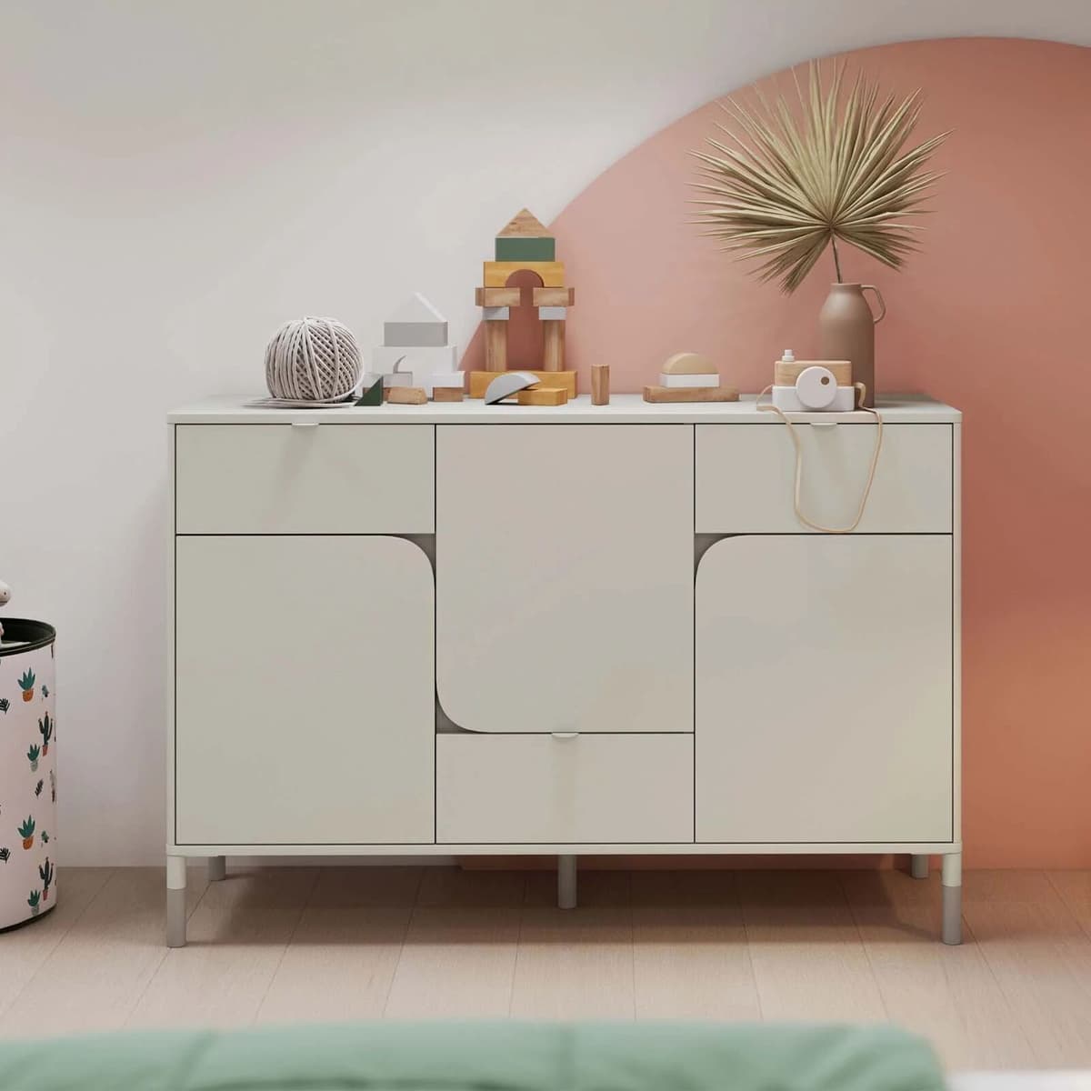 garneroarredamenti Cassettiera 130x87h cm 3 ante 3 cassetti multiuso beige cashmere Rita