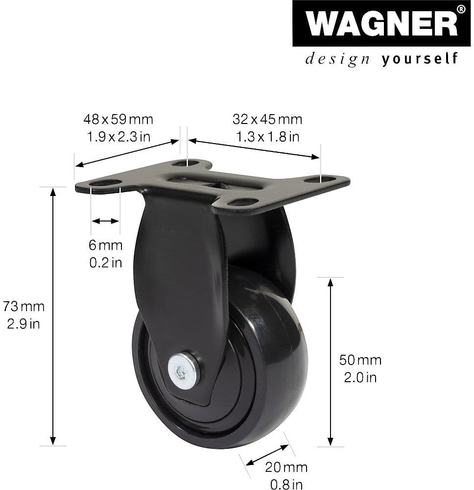 Möbelrolle 3C-Serie, Radbreite 20 mm, VE 4 Stk, Ø 50 mm, Bockrolle Wagner
