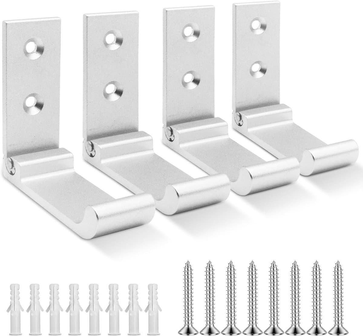 Set van 4 opvouwbare aluminium wandhaken voor jassen en tassen
