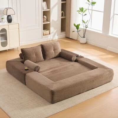 Compact Two Seats Convertible Sofa Bed With Minimalist Design, Seat Boneless Sleeper Futon