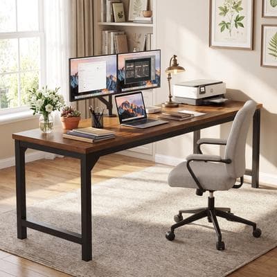 Bluebell "78"" Large Industrial Solid Wood Computer Desk for Home Office - 78.74"" L x 27.56"" W x 29.52"" H"