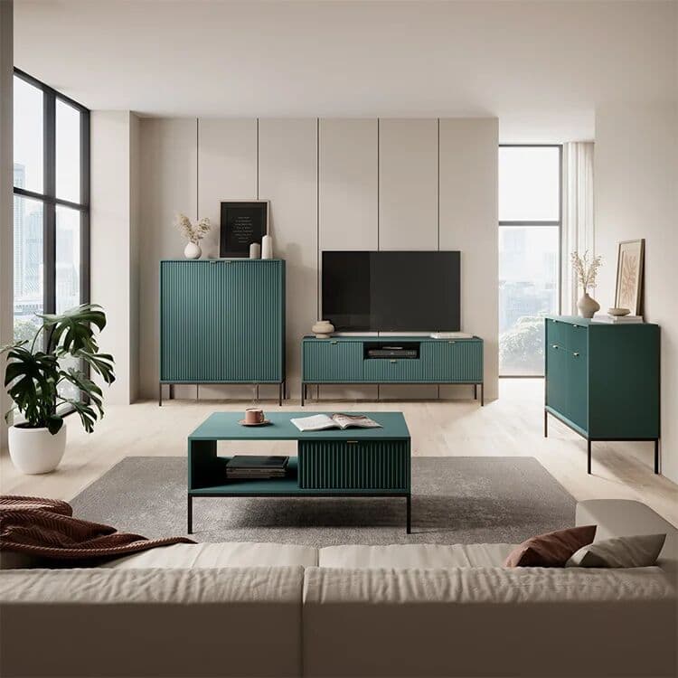 garneroarredamenti Credenza alta 104x125h cm cannettata 2 ante soggiorno verde Alisa
