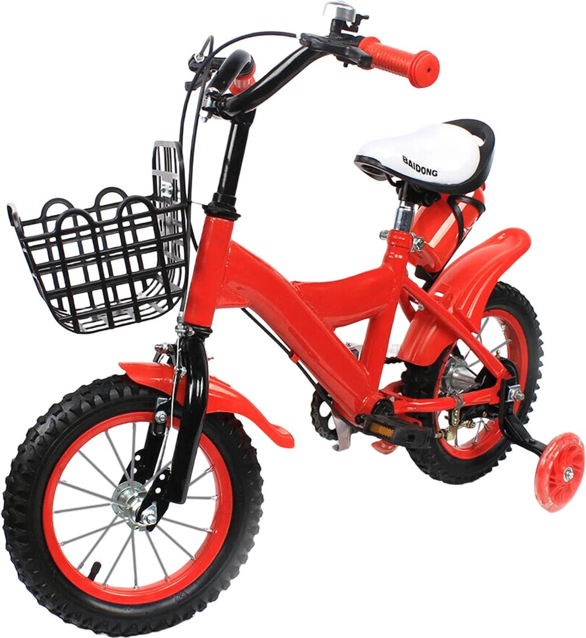 NONE 12 Inch Kids Bike, Children Bicycle with Training Wheels, Disk Brake for 3-6 Years Old, Children Bicycle Beginner Bike, Carbon Steel Frame, Height Adjustable, Fits for Indoor/Outdoor