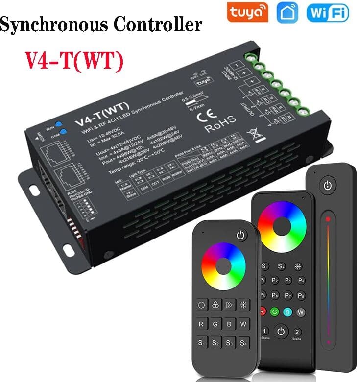 NONE Skydance 4CH*8A 12-48V DC WiFi & RF Synchronous Controller V4-T(WT) (Tuya App)