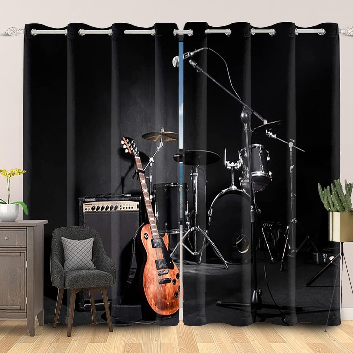 Verduisterende raamgordijnen met Pop Gitaar print - 117 x 183 cm