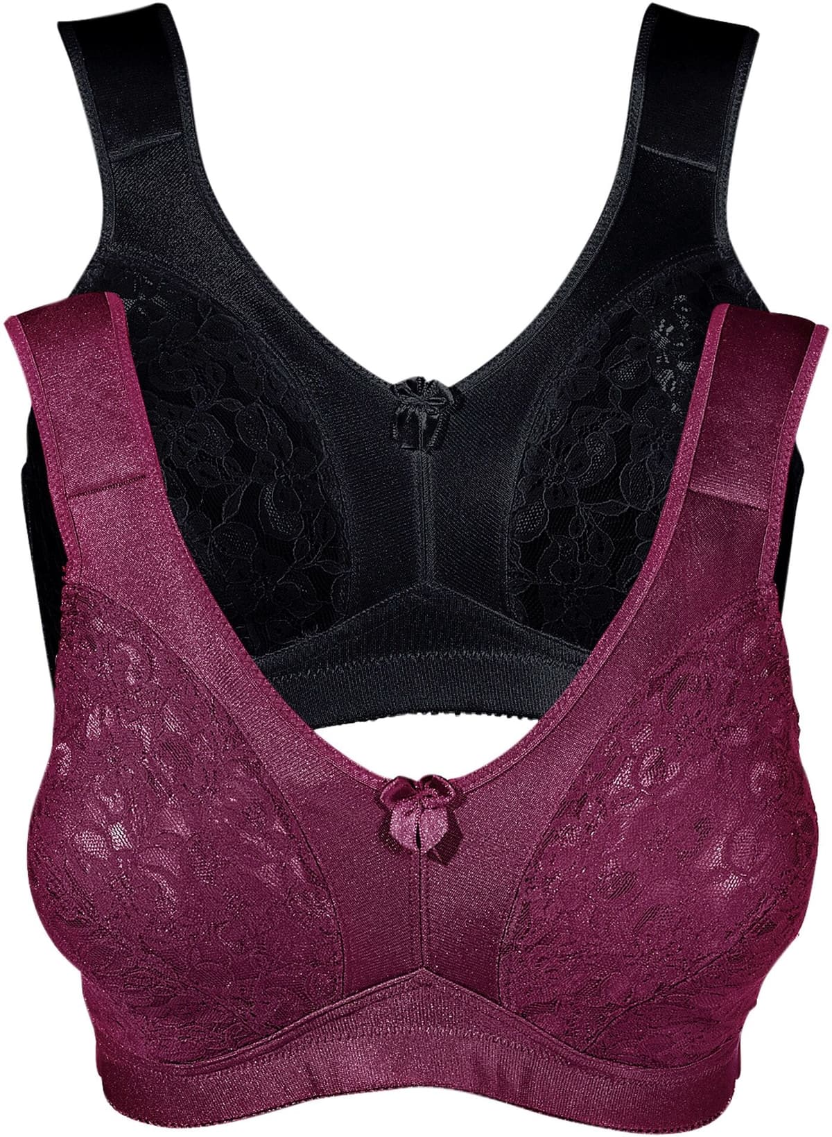 Entlastungs-BH BONPRIX, Damen, Gr. 85, Cup H, schwarz (schwarz, bordeaux), Obermaterial: 84% Polyamid, 16% Elasthan. Futter: 100% Polyamid. Spitze: 100% Polyamid, unifarben, BHs Entlastungs-BH, mit gepolsterten Trägern, ohne Bügel, mit Haken & Ösen Versch