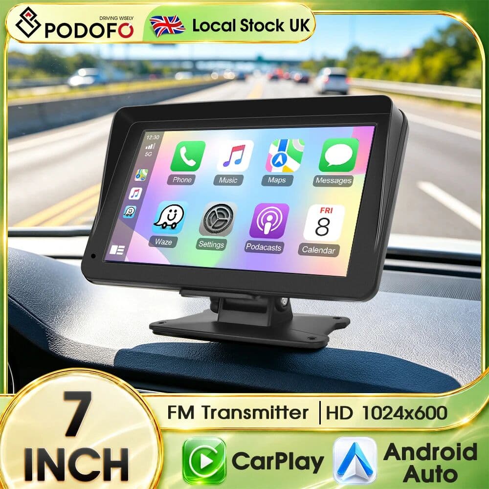 Podofo 7 Inch Portable Smart Car MP5 Player Wireless CarPlay Android Auto Apple AirPlay Voice Control HD Touch Screen Universal Car Multimedia Player