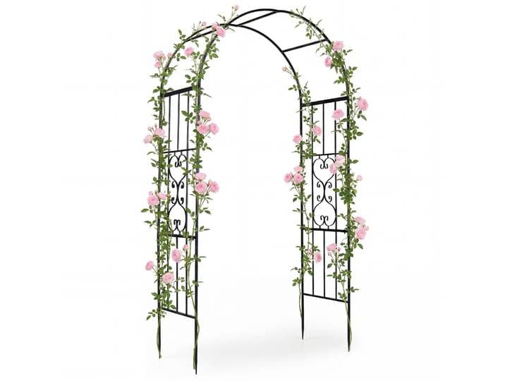 Rosenboog Metaal Weerbestendig Tuinboog voor Klimplanten met 4 Grondpalen Decoratieve Klimboog 117 x 57 x 231 cm Zwart