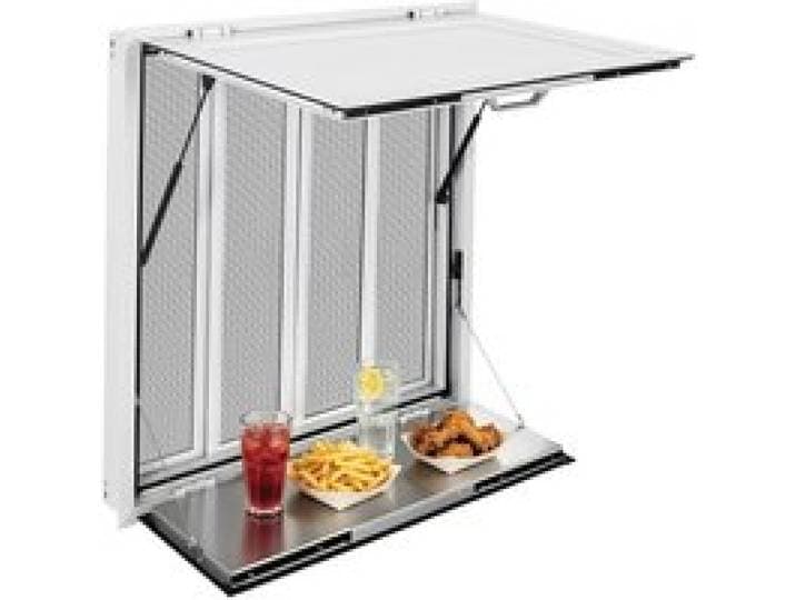 VEVOR Foodtruck Verkoopraam 915 x 915 x 110 mm Aluminiumlegering, Verkoopraam met Regenbescherming, Opent tot 85°, Opklapbaar Plank, met 4 Schuifbare Horren en Trekhaken