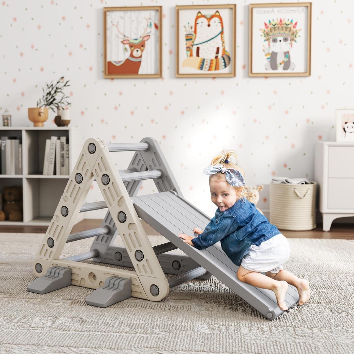 Aiyaplay Struttura per Arrampicata per Bambini di 18-48 Mesi con Scivolo e Rampa 130x80x69 cm Grigio e Bianco   Aosom Italy