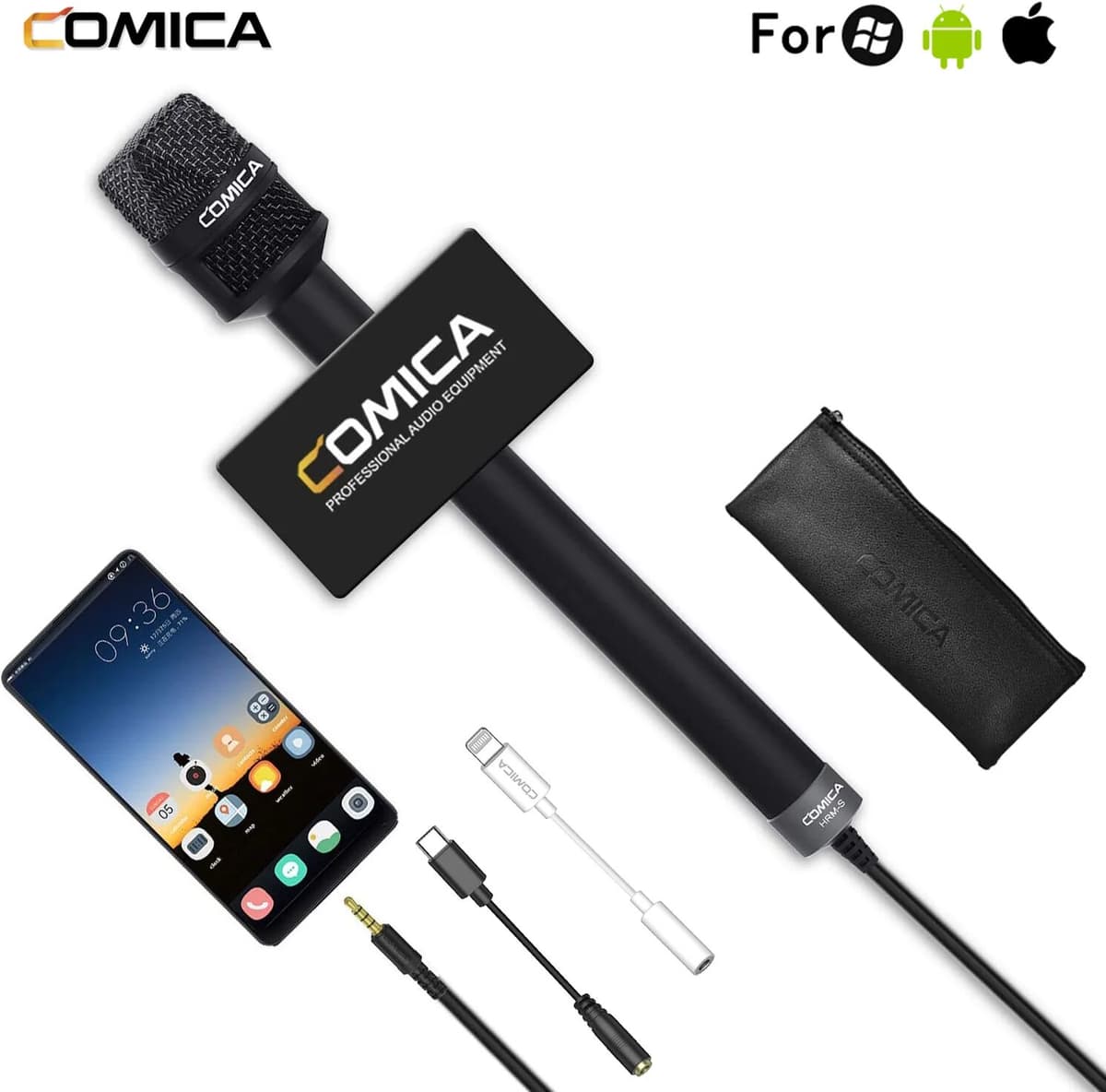 NONE HRM-S Cardioid Condenser Interview Microphone for iPhone/iPad Android Phone DSLR, Recording Microphone for Churches