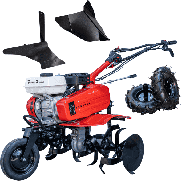 Motoazada Gasolina OHV 208cc 7-7,5cv pico 90cm + Kit Agricola + Arado lateral - Powerground 700 SC90III