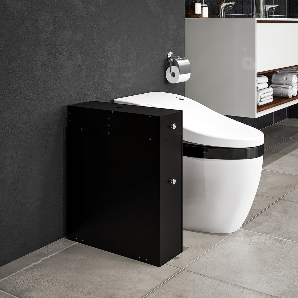 Homcom Mobile per WC e bagno con porta carta igienica, 2 cassetti, 17x48x58 cm   Aosom Italy