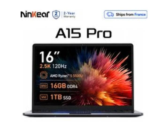 Ninkear A15 Pro Laptop 16 Inch 2.5K 120Hz IPS Scherm AMD Ryzen 5 5500U 16GB RAM 1TB SSD Windows 11 WiFi 6 vingerafdrukscanner verlicht toetsenbord voor werk studie multitasking