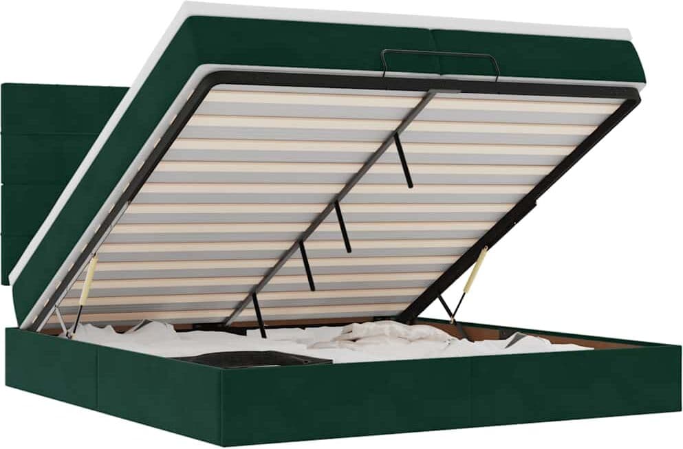vidaXL Cadre de lit ottoman avec matelas vert foncé 200x200 cm velours