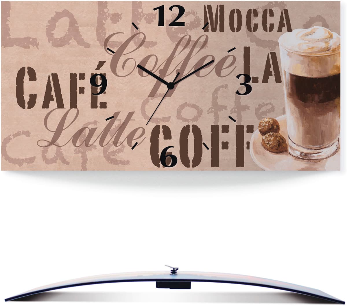 Wanduhr ARTLAND "Kaffee - Latte Macchiato", beige (natur), B:60cm H:30cm T:0,3cm, Wanduhren, Wanduhr, wahlweise mit Quarz- oder Funkuhrwerk, lautlos ohne Tickgeräusche natur B/H/T: 60cm x 30cm x 0,3cm, Funkuhr