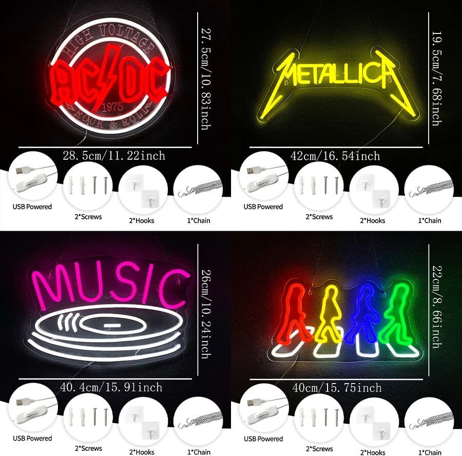 NONE Metallica Neon Sign For Wall Decor,Light Up Sign For Bedroom,Music Studio Decor,Live House,Record Store,Bar,Gift For Friends