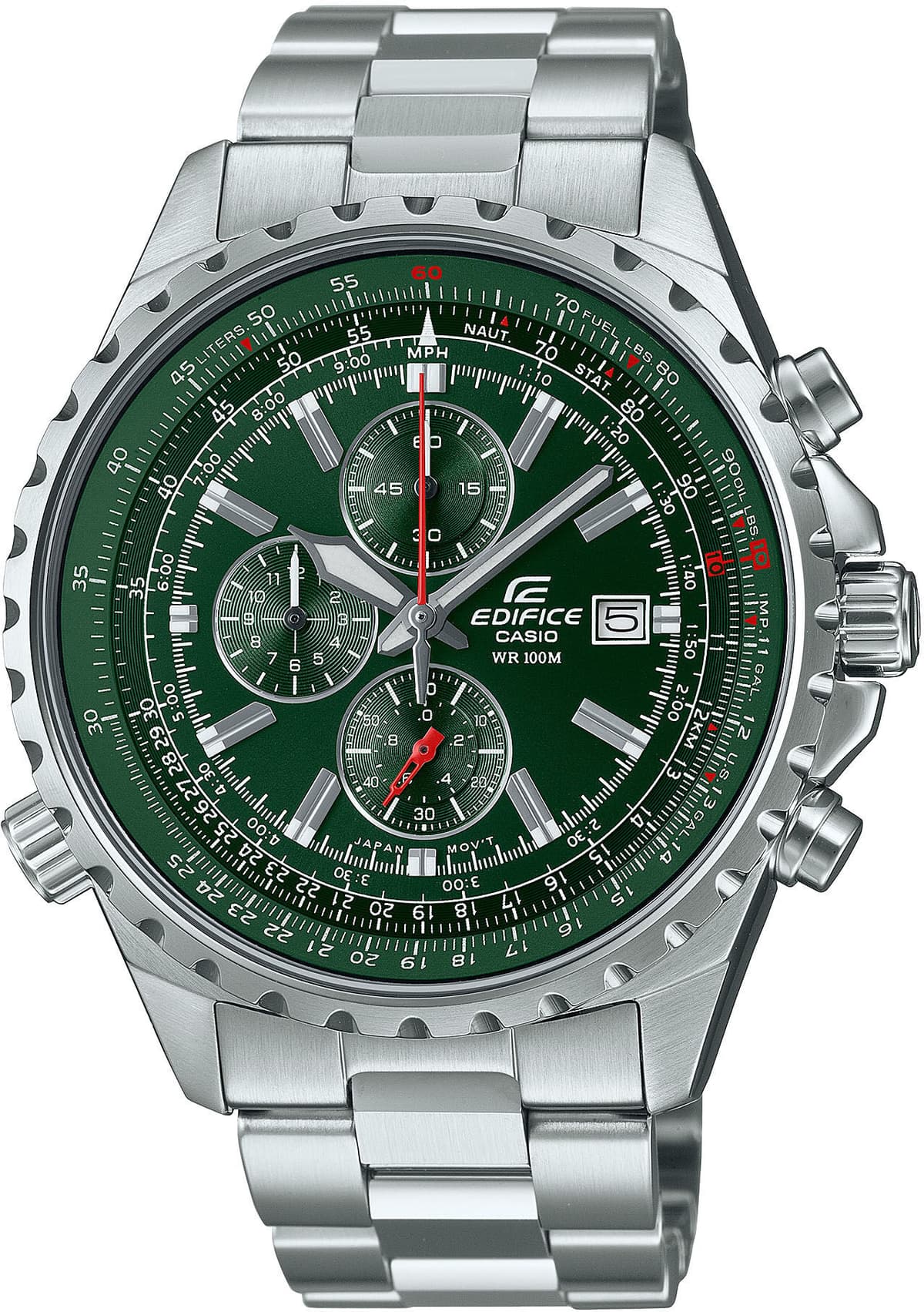 Chronograph CASIO EDIFICE, silber (dunkelgrün, silberfarben), Armbanduhren, Herren, Chronograph, Quarzuhr, Armbanduhr,Herrenuhr,Edelstahlarmband,bis 10 bar wasserdicht