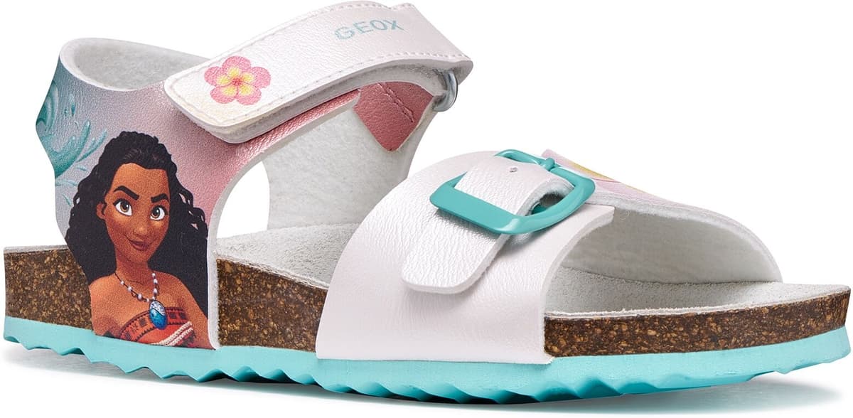 Sandale GEOX "J ADRIEL GIRL", Mädchen, Gr. 25, Textil, bunt (weiß, disney moana), Lederimitat, Schuhe Sandale, Sommerschuh mit Disney-Motiv, Grössenschablone zum Download weiß, disney moana 25, Textil
