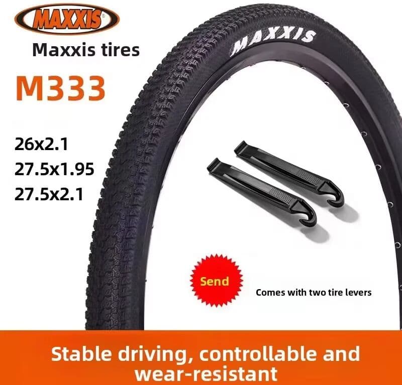 NONE Maxxis M333 White Logo MTB Bicycle Outer Tire 26 27.5 29×2.1 Wear Resistant Optional Inner Tube Set With 2 Tire Levers