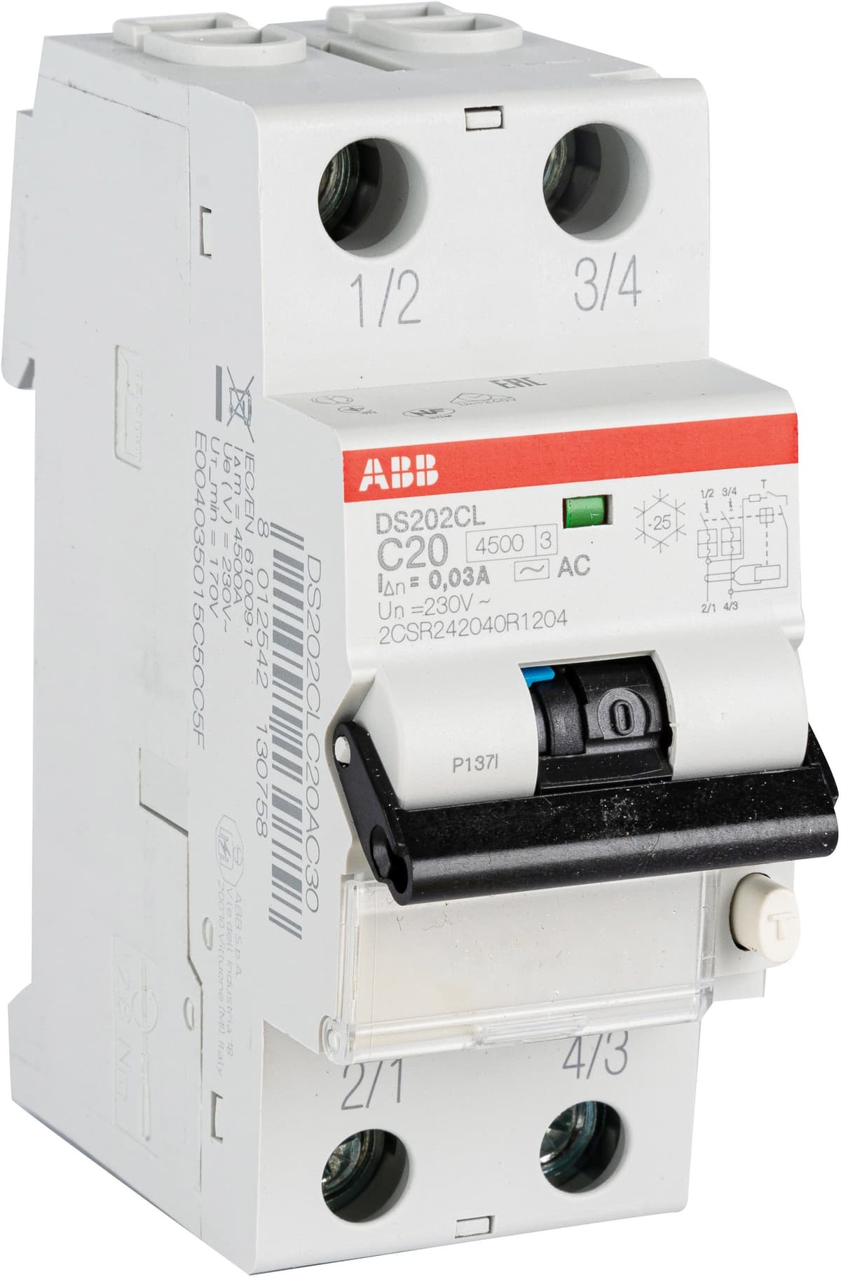 Abb INTERRUTTORE MAGNETOTERMICO  DIFFERENZIALE 2P PROTETTI 20A 4,5 kA CURVA C 0,03A
