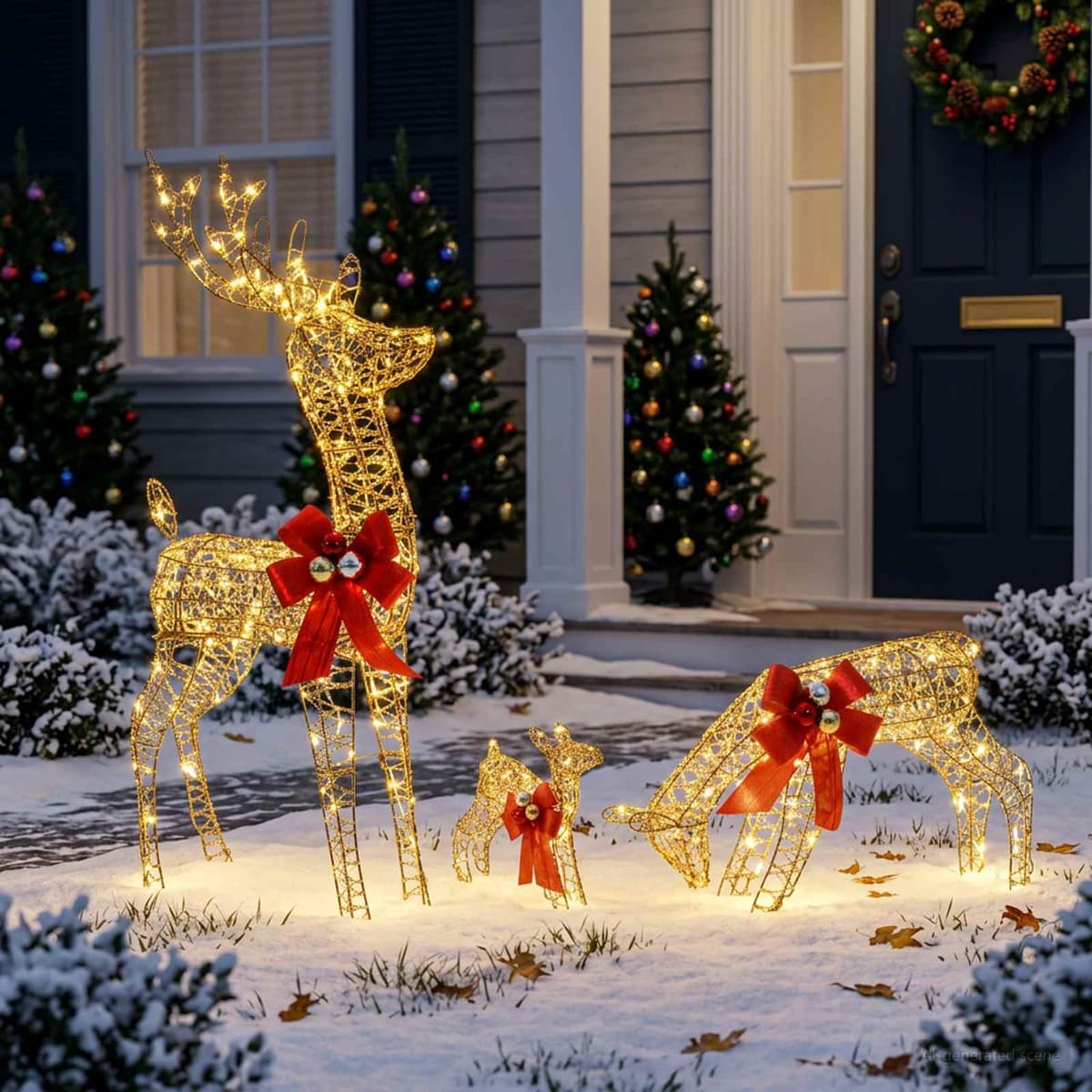 vidaXL Décoration de Noël famille de rennes 3 pc 200 LED Blanc chaud