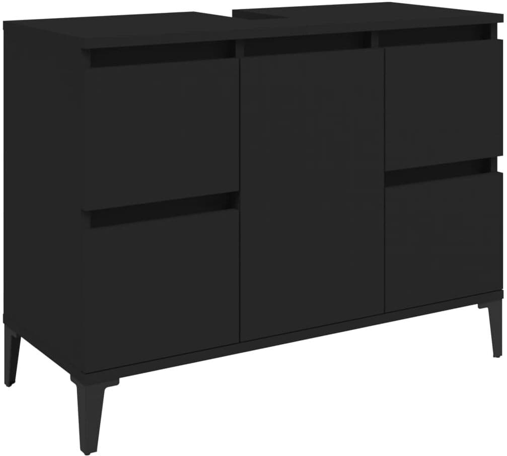 vidaXL Ensemble de meubles salle de bain 3 pcs noir bois d'ingénierie