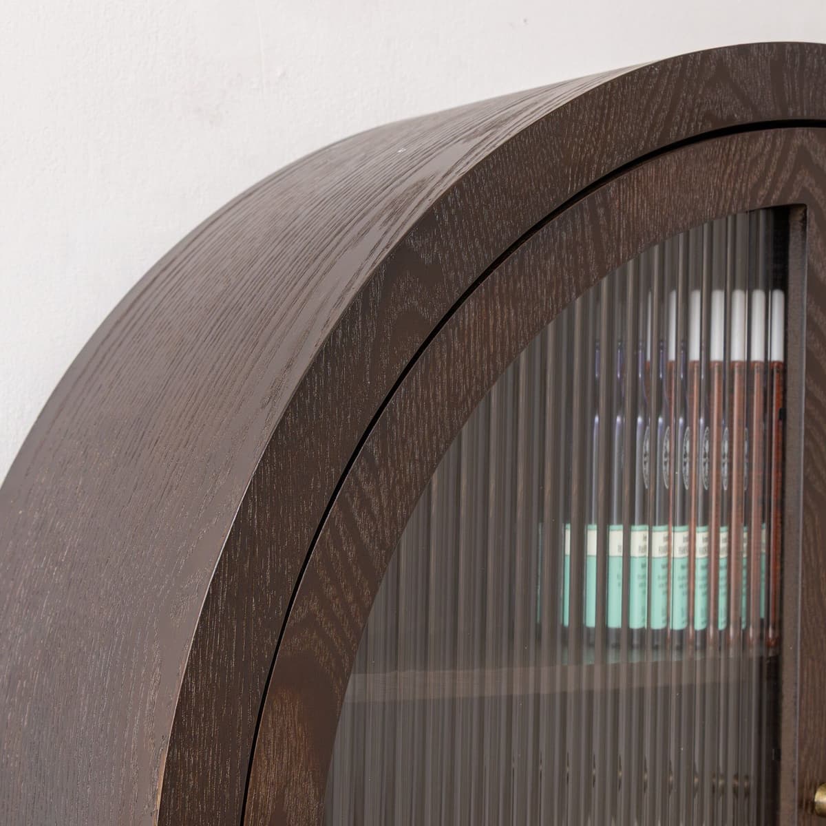 Dark Wood Arched Wall Mounted Cabinet - Kingsley Range Wood, Metal