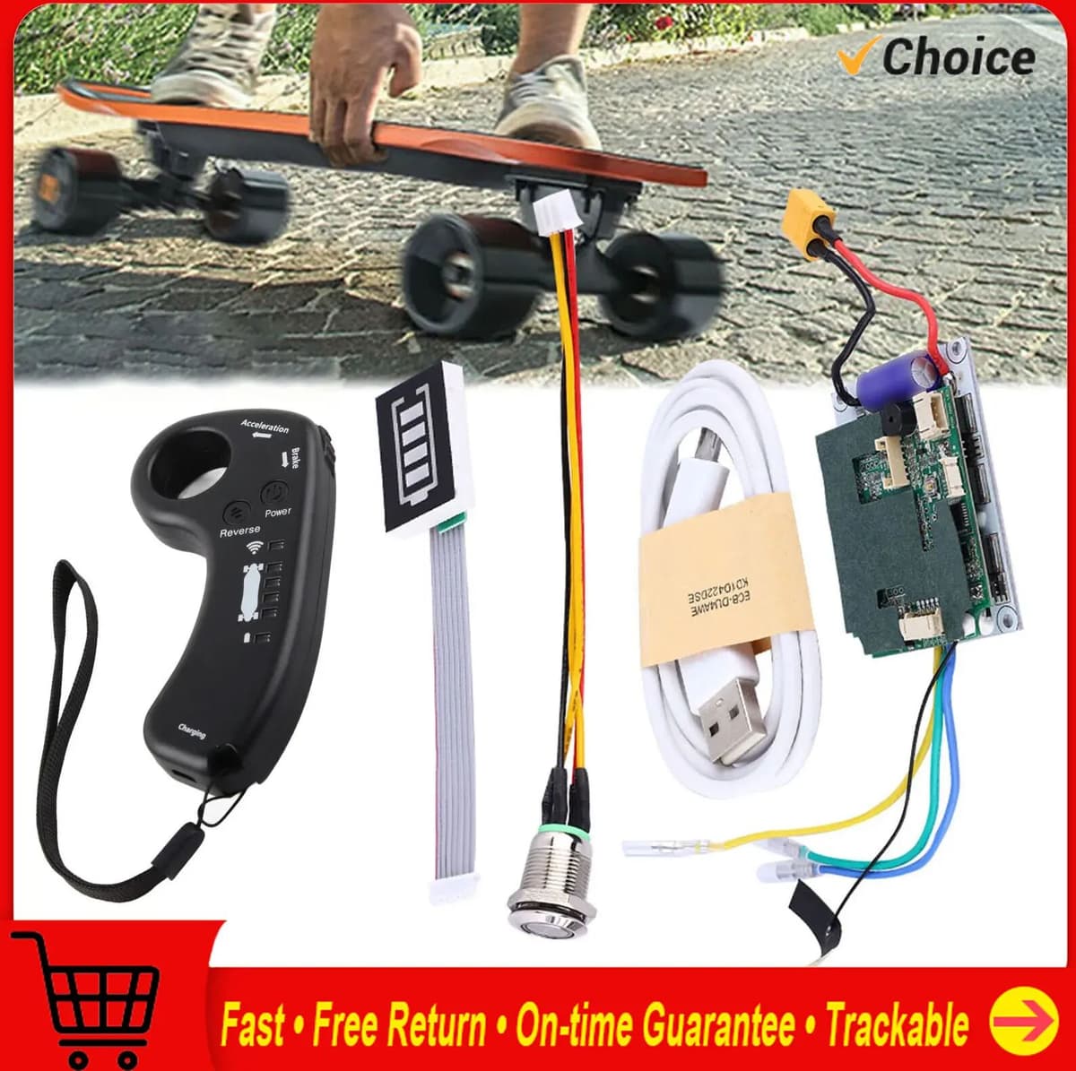 LIXADA Electric Skateboard Longboard Single Drive ESC Substitute Control Mainboard with Remote Skateboard ESC Replacement
