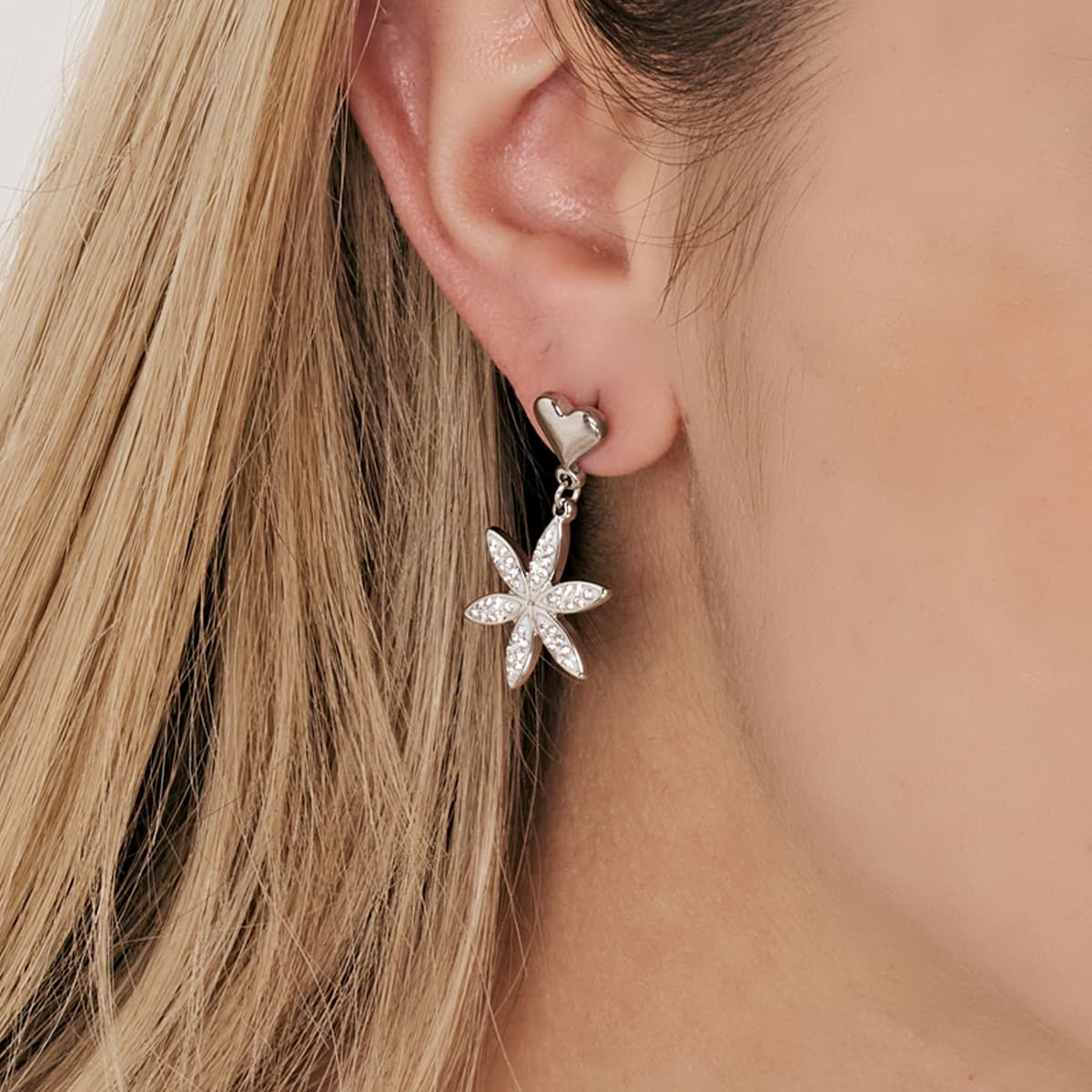 Luca Barra ORECCHINI DONNA IN ACCIAIO CON FIORE DELLA VITA CON CRISTALLI BIANCHI