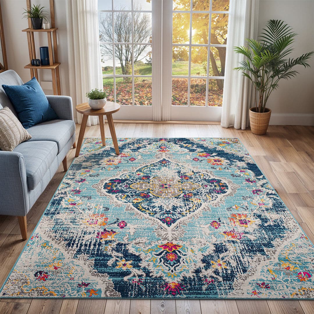 Blue Elephant Floransa Floral Rug Pink;Yellow;Blue;Gray Rectangle 200 x 274cm