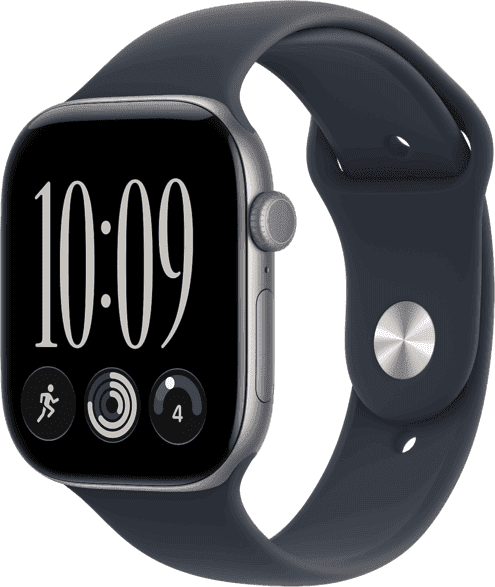 Apple Watch Series 12 (2026), GPS, 46mm, Caja de aluminio Gris espacial, Correa deportiva Azul marino, Talla S/M, Siri AI