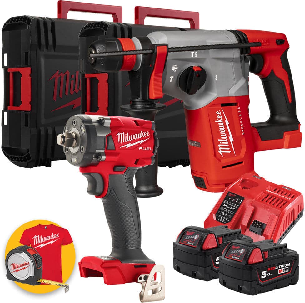 Milwaukee M18 FPP2AJ2-502X Tassellatore SDS-Plus BLHX + Avvitatore a impulsi 1/2" FIW2F12