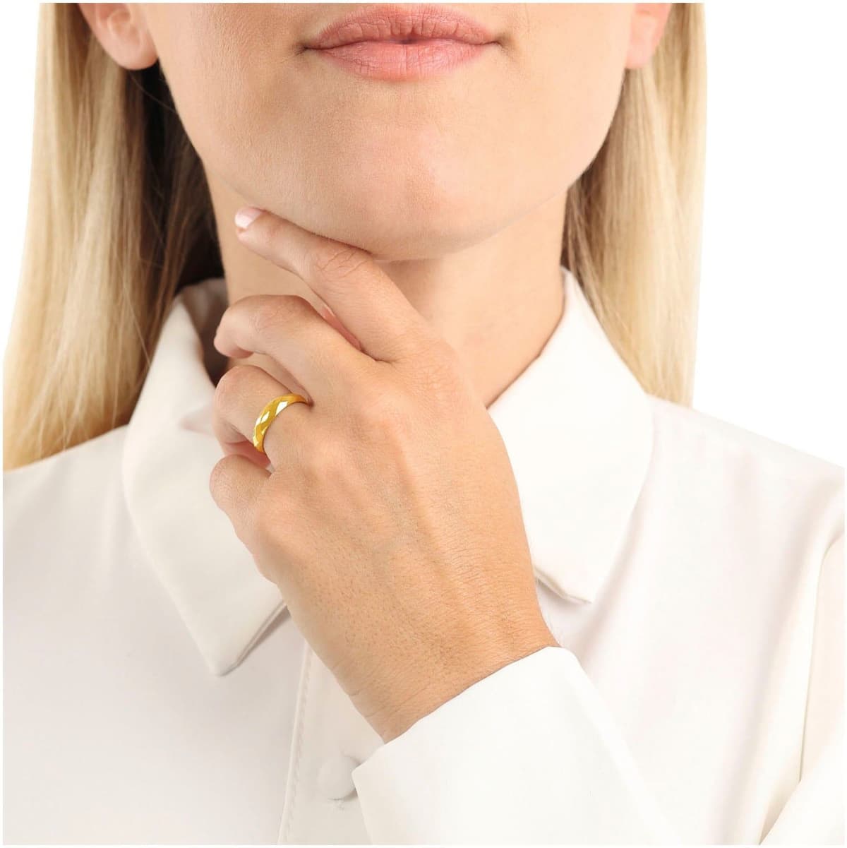 Fingerring AMOR "2037335/-37/-39/-40/-41/-42/-43/-44/-45" Gr. 50, gold (gelbgoldfarben), Fingerringe, Damen, 50, Edelstahl, Fingerring gelbgoldfarben 50, Edelstahl