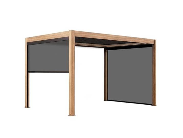 Pergola bioklimaat vrijstaande en gemotoriseerde verlicht 3x4m en 3 jaloezieën