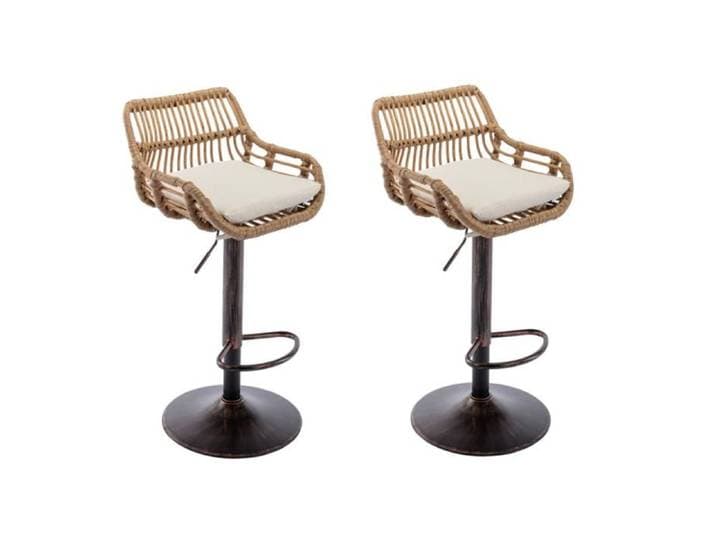 Tabouret Bar Lot de 2 Tabourets de Bar en rotin Réglable en Hauteur Tabouret de Bar Pivotant avec Dossier et Repose-Pieds Beige