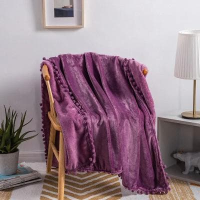 Uplift Picks Christmas Green Fleece Throw Blanket With Pom Fringe purple 150x200 Cm