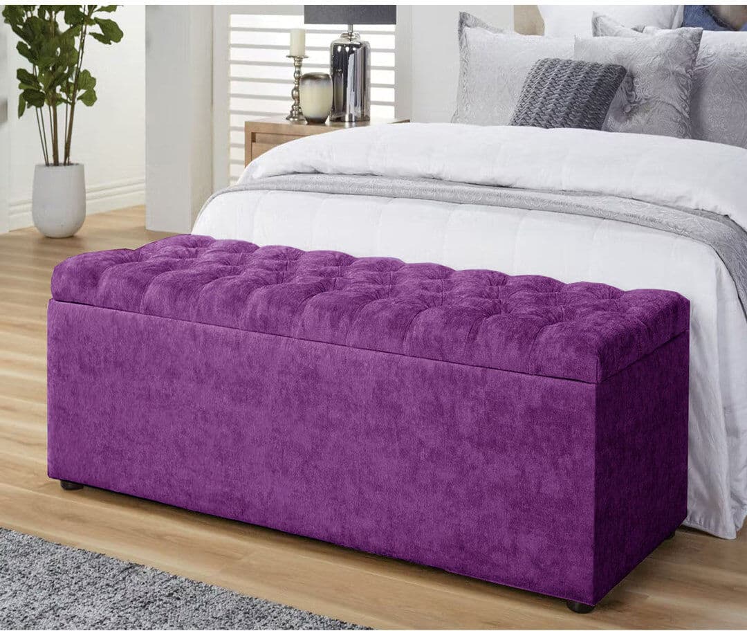 R&M Furnishers Chesterfield Standard Storage Ottoman Box in Naples Velvet – Tufted Upholstered End of Bed Bench with Legs – Multifunctional Ottoman Bench for Bedroom Purple Naples 45cm H x 137cm W x 40cm D