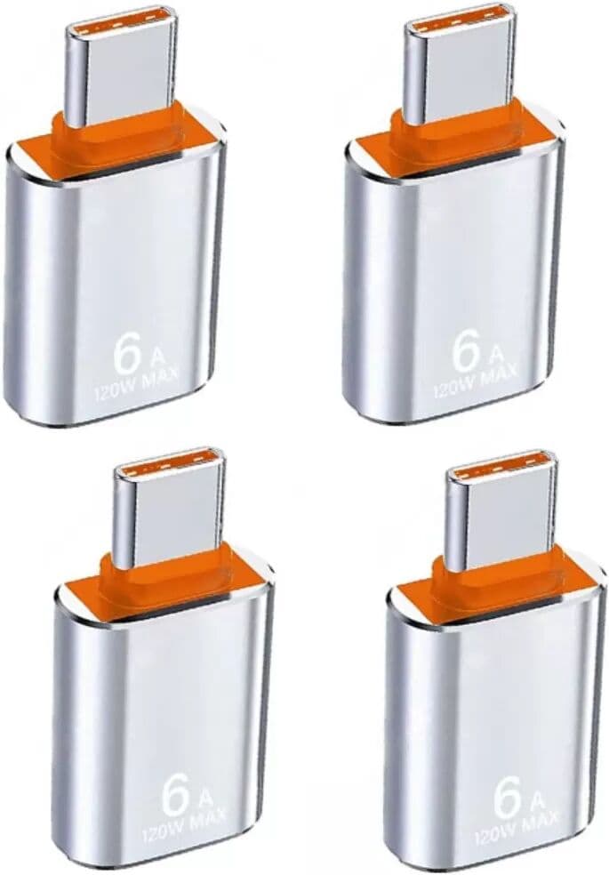 INF Adaptateur Type-C vers USB 3.1 OTG 6A - Pack de 4, Alliage d'aluminium, Transfert haut débit et charge rapide, compatible Argent