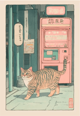 Inspire Picks Japanese Cat Wall Art Retro Bathtub Cat Poster For Japandi Bathroom Decor 12 50x70cm Unframed