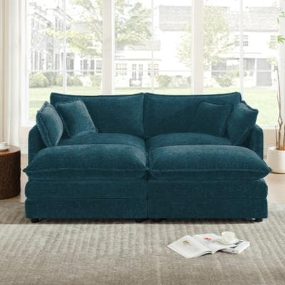 Lirago 4 Piece Upholstered Sectional Sofa, 1 - Piece of 2 Seater Sofa and 2- Piece of Ottomans, 2 Seater Loveseat Lounge with Ottomans