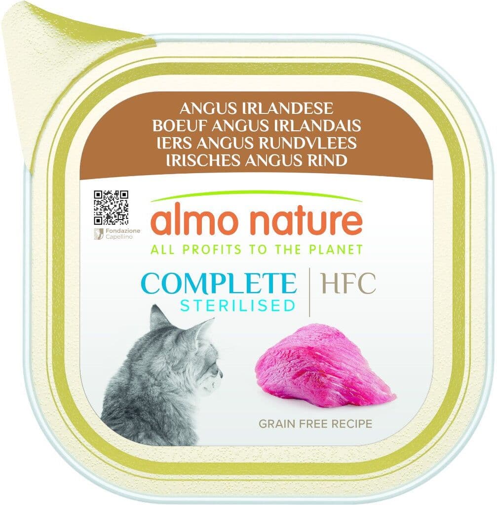 85 g Almo Nature HFC Complete Sterilised Alimento Cibo Umido Patè per Gatti Adulti Sterilizzati con Angus Irlandese Gluten e Grain Free Senza Cereali