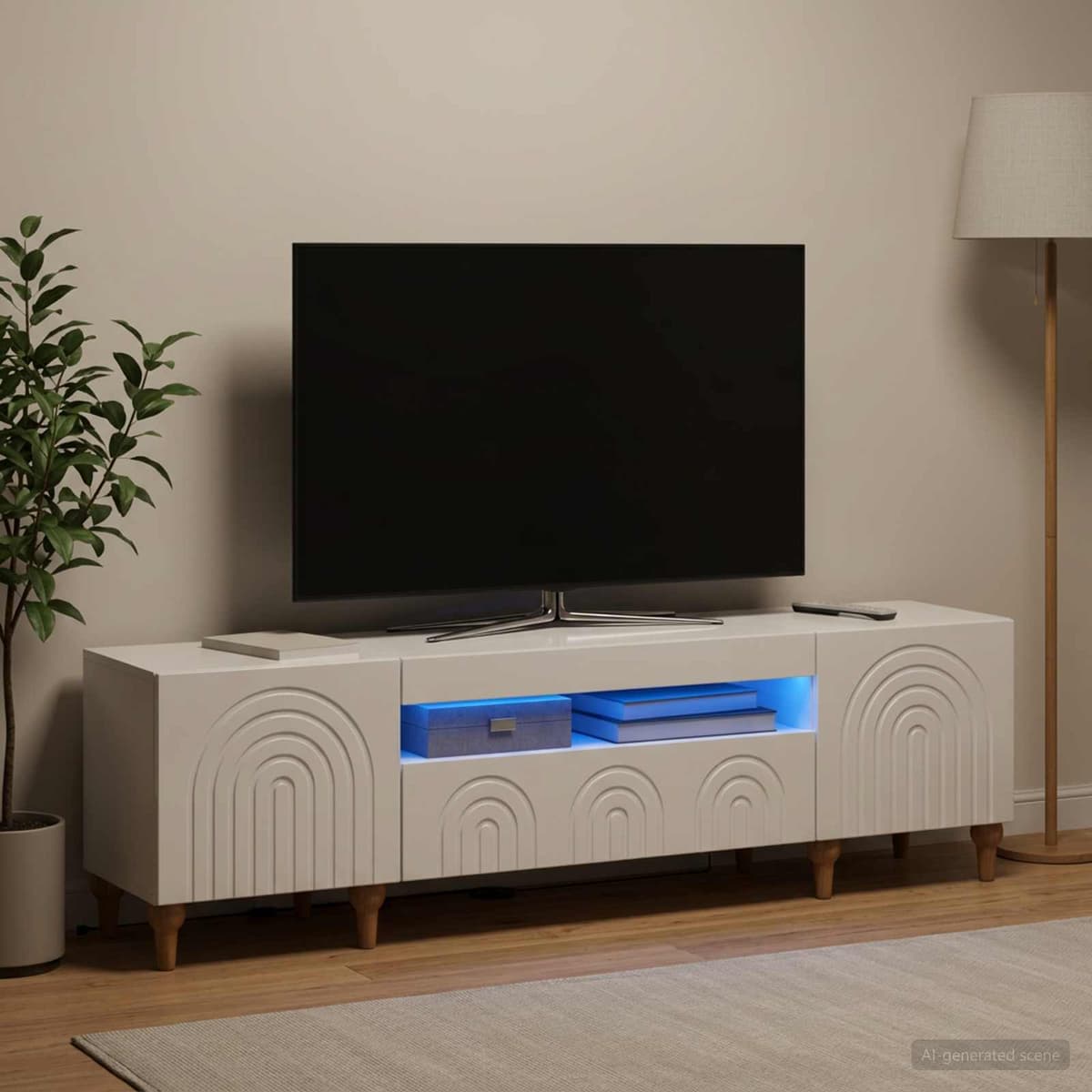 vidaXL Meuble TV LED ALKMAAR 153 x 35 x 43 cm Blanc brillant